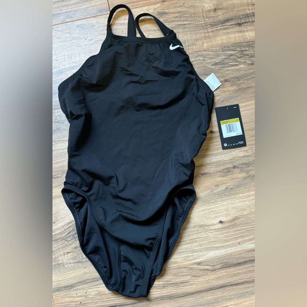 Nike Black One-Piece Swimsuit with White Swoosh